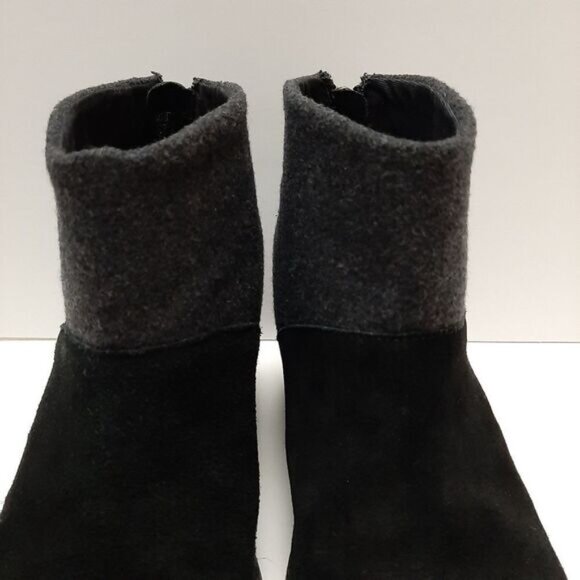 TOMS Lacy Suede & Felt Ankle Boots Chunky Block Heel Colorblock Black Grey Sz 9 - Picture 6 of 16